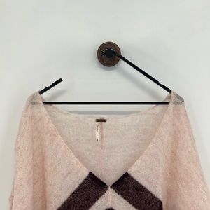 Free People Pink and Brown V-Neck Sweater